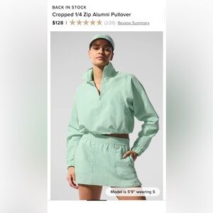 Alo SET!! Cropped 1/4 Zip Alumni Oullover and Skirt Set Spearmint XXS